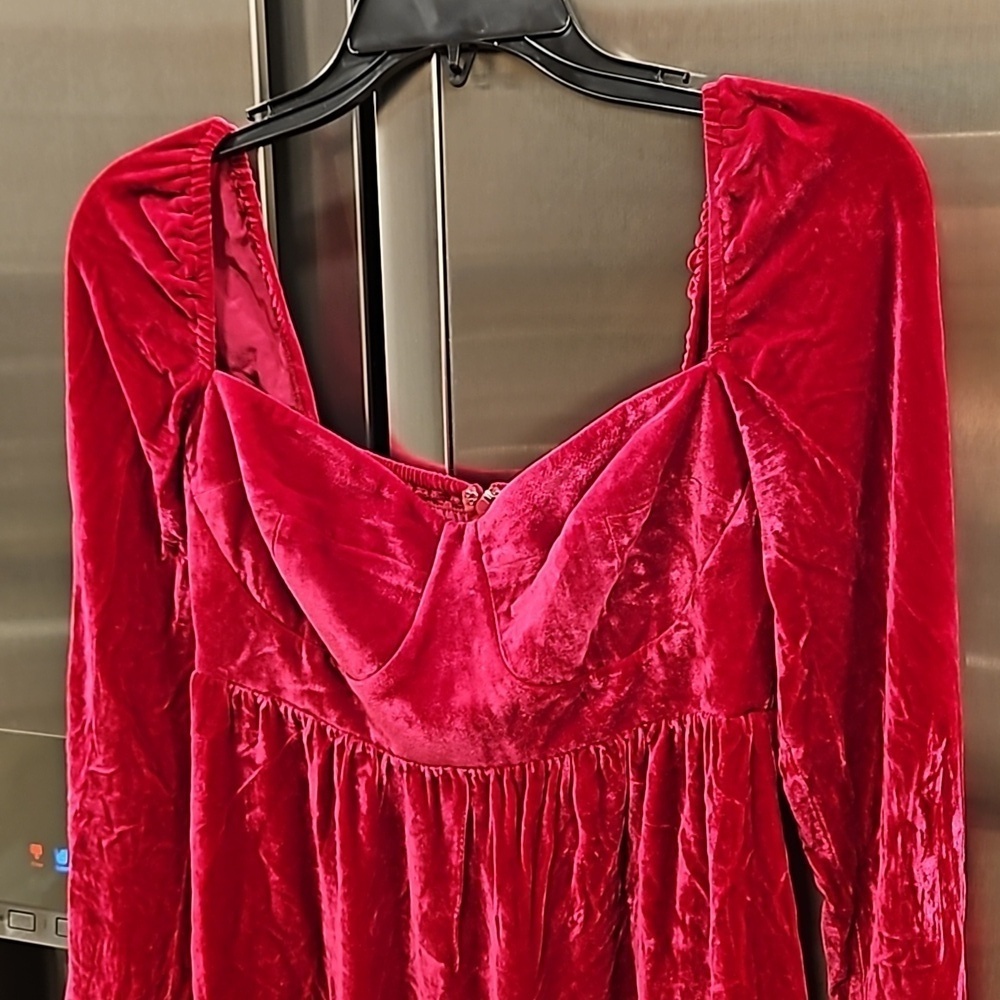 💕REFORMATION💕 Chestnut Velvet Babydoll Dress ~ Rhubarb Red 4 NWOT - Picture 10 of 14